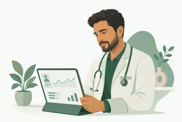 Médico parceiro avaliando o caso do paciente